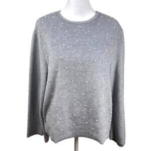 SALE! Zara Gray Trafaluc Faux Pearl Beaded Sweater, M